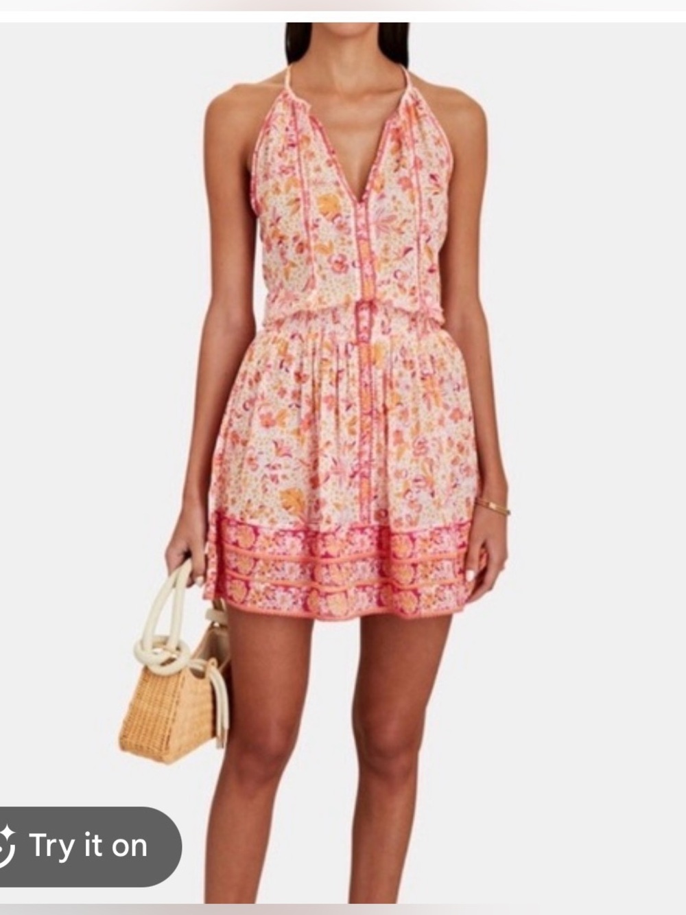 Poupette St. Barth Carine Pink and Orange Floral Mini Dress